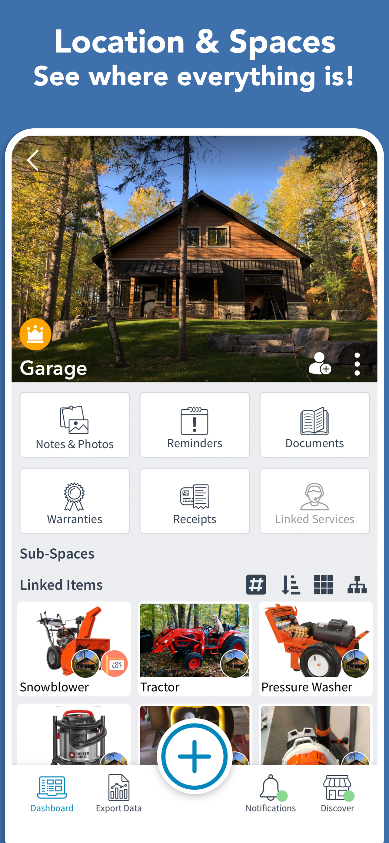 Spaces and locations screen